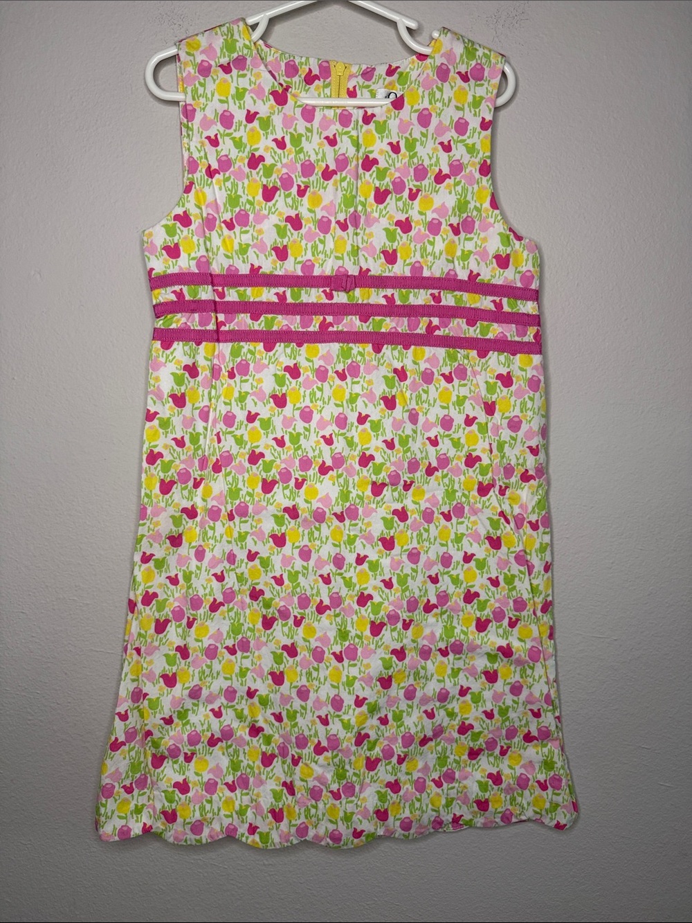 Lilly Pulitzer Girls "Tulip Time" Pink Ribbon Shift Dress Size 7 - [1136]